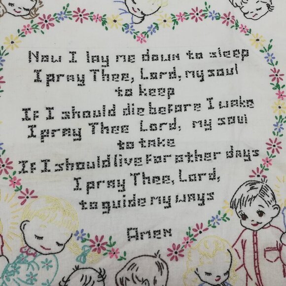 Vintage 1950s Embroidered Cross Stitch Completed Bedtime Prayer Religious Kids - Picture 8 of 8